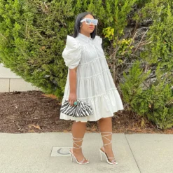 Spring/Summer Retro Court Style Pleated Puff Sleeve Loose Women Dress -Women Fashion Shop 9c360914bdd18010