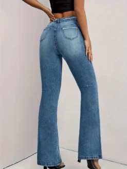 Women American Contrast Color High Waist Patchwork Raw Edge Pockets Style Denim Pants Jeans -Women Fashion Shop 9cd909dd9b11e727