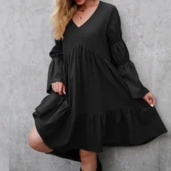 Women Fall Boho Loose Ruffle Long Sleeve Dress -Women Fashion Shop 9d773d2adda995f5