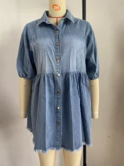 Women Casual Turndown Collar Short Sleeve Denim Shirt Dress 13 Women Casual Turndown Collar Short Sleeve Denim Shirt Dress -Women Fashion Shop 9d774b4db1b242e1