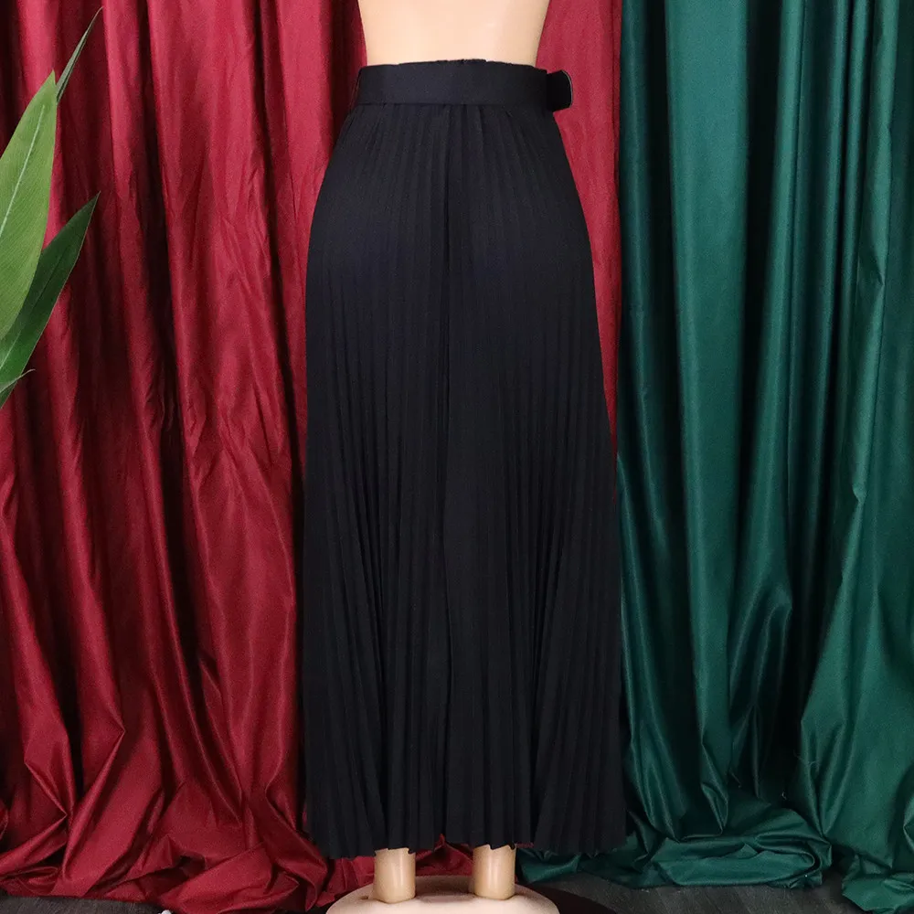 Women High Waist Pleated Belted Skirt 8 Women High Waist Pleated Belted Skirt - Image 6