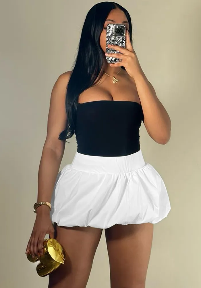 Women Solid Stretch Pleated Skirt Bubble Skirt 5 Women Solid Stretch Pleated Skirt Bubble Skirt - Image 3