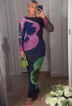 Women Spring Sexy Print Round Neck Bodycon Dress -Women Fashion Shop 9f42aa503ac0e9cf