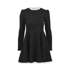 Chic Slim Contrast Color Ruffle Edge Long Sleeve A-Line Black Dress -Women Fashion Shop 9fa518dc9a2b31aa