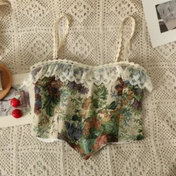 French Oil Painting Lace Camisole Women's Summer Short Top Outdoor Wear -Women Fashion Shop 9fefe269be7b0728