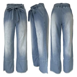 Women Casual Lace Wide Leg Denim Pants With Belt -Women Fashion Shop 9ff8facfe83c336b