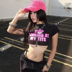 Casual Letter Printed Short Top Women's Summer Crop Slim T-Shirt -Women Fashion Shop a04a7426bca8a98c
