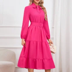 Elegant Slim Chic Tie Collar A-Line Casual Dress -Women Fashion Shop a08ad2aff57e1094