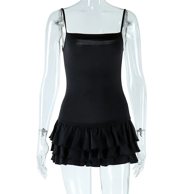Women's Solid Color Sexy Sleeveless Strap Ruffle Mini Dress 10 Women's Solid Color Sexy Sleeveless Strap Ruffle Mini Dress - Image 8