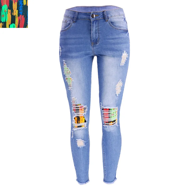 Fall New Fashion Ripped Patch Women Denim Pants Jeans 10 Fall New Fashion Ripped Patch Women Denim Pants Jeans - Image 8