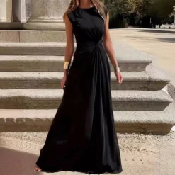 Fashion Casual Chic Slim Waist Elegant Round Neck Long Dress -Women Fashion Shop a1edfcd8fc96a431
