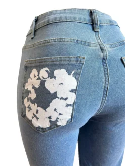 Women's Fashion Stretch Denim Fabric Flower Print Denim Trousers -Women Fashion Shop a2699fc9ea0ea742