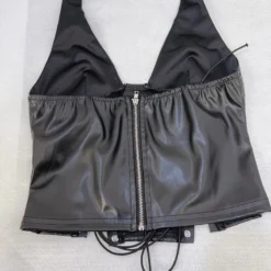 Women Pu Leather Halter Neck Sexy Lace-Up Tank Top -Women Fashion Shop a3182912ade851d6