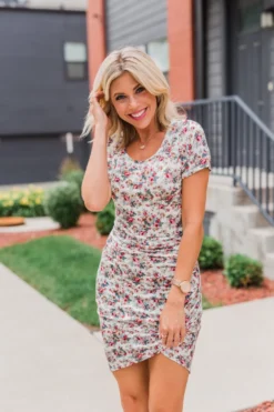 Women Cropped Round Neck Print Short Sleeve Dress -Women Fashion Shop a3e2c93d6e34e5d8