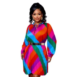 Women Long Sleeve Pleated Rainbow Print Dresses -Women Fashion Shop a42d23153b20cb6c
