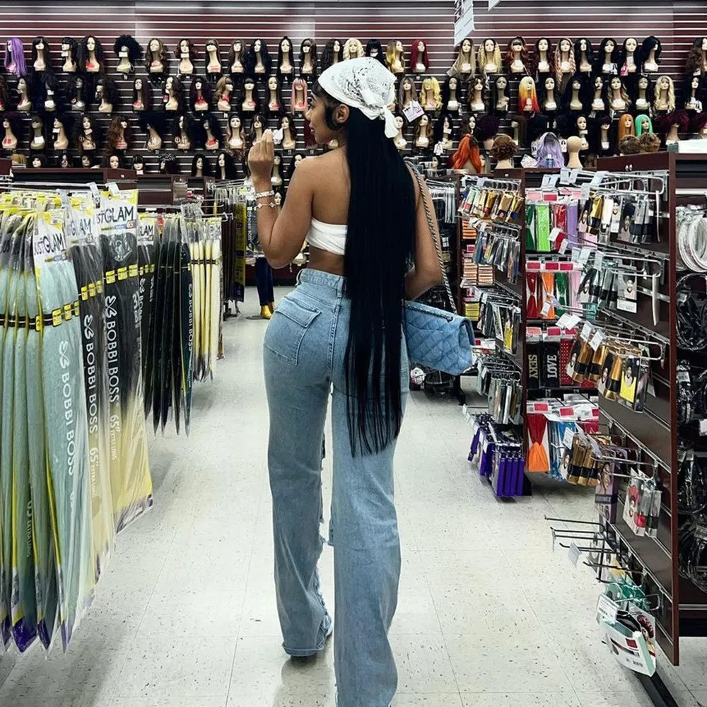 Women Casual Ripped Denim Wide Leg Pants 10 Women Casual Ripped Denim Wide Leg Pants - Image 8