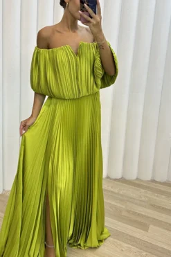 Winter And Spring Pleated Off Shoulder Slit Elegant Sexy Dress For Women -Women Fashion Shop a4332317bbc47dc2