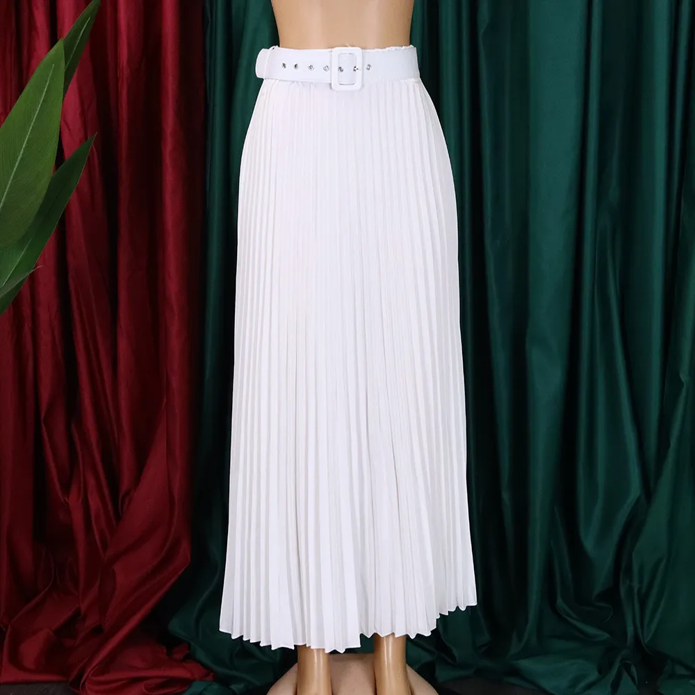 Women High Waist Pleated Belted Skirt 7 Women High Waist Pleated Belted Skirt - Image 5