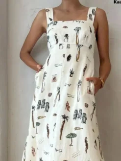 Bow Lace-Up Summer Women's Printed Strap Casual Long Dress -Women Fashion Shop a4e67c4fffd02c6a