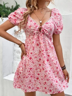 Summer Sweet And Spicy Women's Puff Sleeve Floral Patchwork Dress -Women Fashion Shop a4f810b8f4ee5699