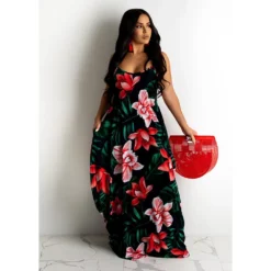 Summer Ladies Floral Print Loose Strap Dress Maxi Dress -Women Fashion Shop a6a23f297e269e81