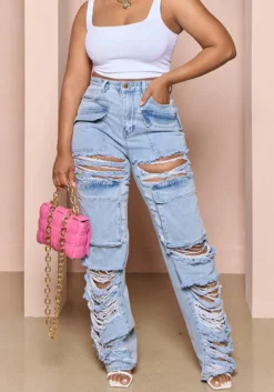 Women's Summer Loose High Waist Wide Leg Ripped Denim Pants Casual Jeans -Women Fashion Shop a6a7a7328974a202