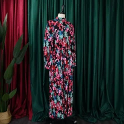 Plus Size Women'S Fall Winter Long Sleeve Printed Pleated Belt Maxi Dress -Women Fashion Shop a6eff1171f2d373e