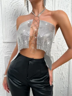 Women Sexy Backless Iron Hoop Strap Sequin Top -Women Fashion Shop a7862356bb2b3e5b