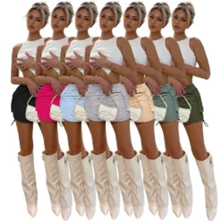 Women's Solid Pleated Elastic Spring Closure Sport Accordion Pocket Cargo Skirt -Women Fashion Shop a7d466e7fe8a5cba