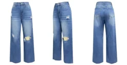 Women Ripped Denim Washed Wide Leg Straight Pants -Women Fashion Shop a7d8e26c846556f1