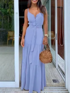 Women'S Slim Waist Solid Strap Maxi Dress -Women Fashion Shop a7e21532fa6e2d53