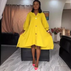 Women Solid Irregular Lantern Sleeve Dress -Women Fashion Shop a7eb1b1990f2db15