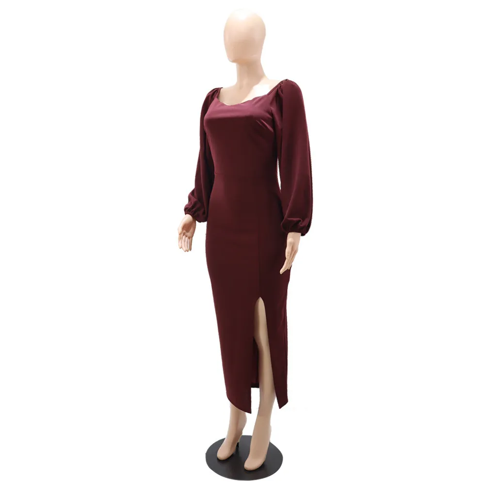 Women Fit Sexy Backless Long Sleeve Slit Dress 8 Women Fit Sexy Backless Long Sleeve Slit Dress - Image 6