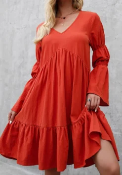 Women Fall Boho Loose Ruffle Long Sleeve Dress -Women Fashion Shop a86f3152f8bf6e73