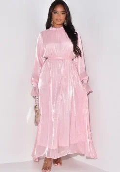 Women's Autumn And Winter Round Neck Long Sleeve High Waist Satin Maxi Dress -Women Fashion Shop a8b7aa0ee97310b6