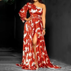 Women's Fall Slash Shoulder Long Sleeve Print Plump Maxi Dress Dress -Women Fashion Shop a91c538ca441aecc