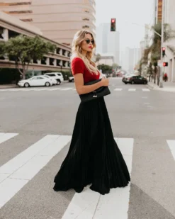 Elegant Solid Color Plus Size High Waist Women's Pleated Long Skirt -Women Fashion Shop a97ecdcd9a405351