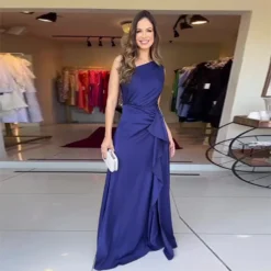 Summer Solid Color Fashion Slash Shoulder Slim Waist Chic Elegant Dress -Women Fashion Shop abd7e99e082b8494