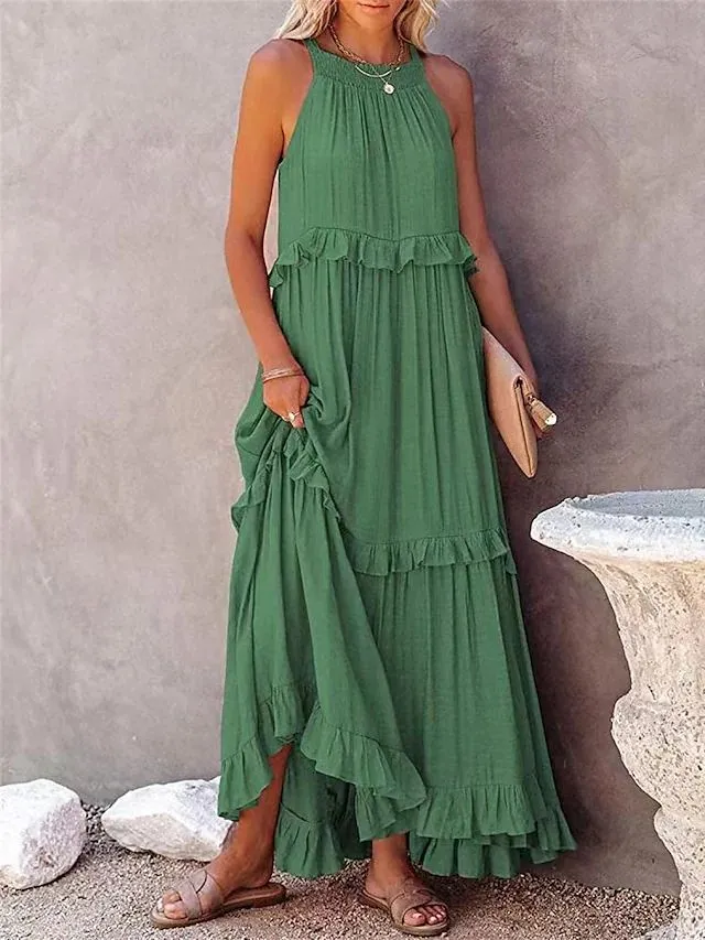 Summer Holidays Ruffle Long Dress Swing Elegant Beach Dress Women 5 Summer Holidays Ruffle Long Dress Swing Elegant Beach Dress Women - Image 3