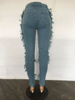 Women's Ripped Fashion Fringe Sexy Slim Skinny Jeans