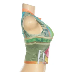 Summer Women's Round Neck Sleeveless Contrasting Color Printing Slim Fit Crop Vest For Women -Women Fashion Shop ac8eff9cda578975