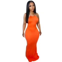 Women'S Fashion Solid Color Sexy Low Back Halter Neck Long Dress -Women Fashion Shop ac96862bfbca54e6