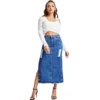 Women Rivet Stretch Denim Long Skirt -Women Fashion Shop ad022f8a7f73f0c9