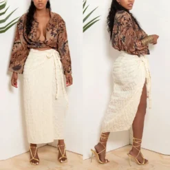 Women's Fashion Style Slit Drawstring Pleated Lace-Up Apron Skirt Women -Women Fashion Shop ad8d4daebd4729a7