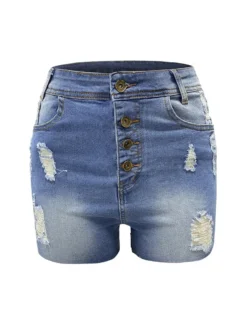 Single Breasted Slim Fit Ripped Women's High Waist Denim Shorts 16 Single Breasted Slim Fit Ripped Women's High Waist Denim Shorts -Women Fashion Shop adca2f0bf5771279