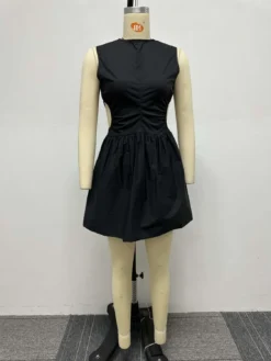 Casual Fashion Solid Color Slim Waist Cutout Puffy V-Neck Dress -Women Fashion Shop addd310b6d11f4d5