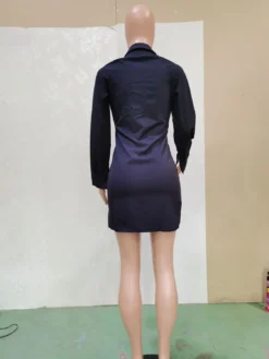 Women Solid Color Long Sleeve Min Shirt Dress -Women Fashion Shop ade3ce3d19992bb8