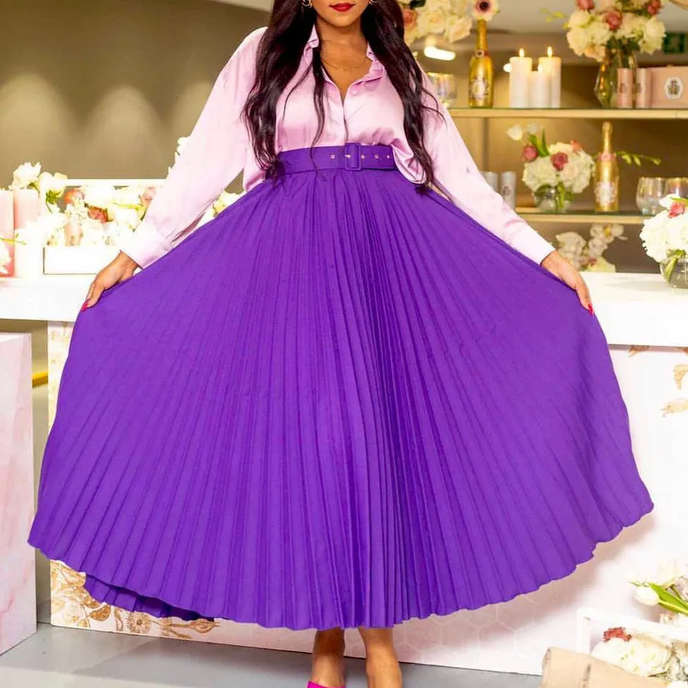 Women High Waist Pleated Belted Skirt 13 Women High Waist Pleated Belted Skirt - Image 11