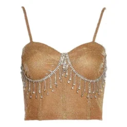 Women Off Shoulder Rhinestone Tassel Sexy Crop Top -Women Fashion Shop af1c17922fec6f0f