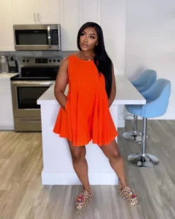 Women's Spring/Summer Solid Color Round Neck Sleeveless Casual Mini Dress -Women Fashion Shop aff471c6049b9c62